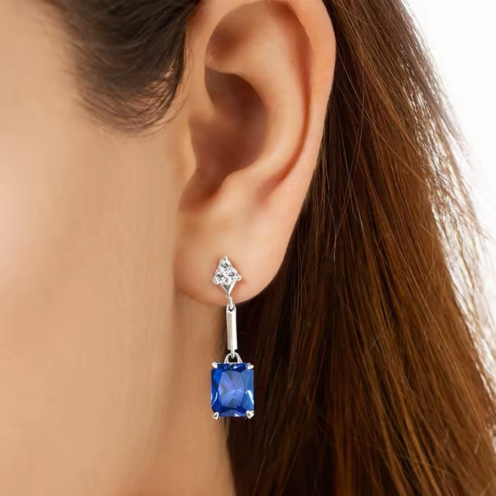 Elegant Blue Silver Earrings - Picture 4 of 6